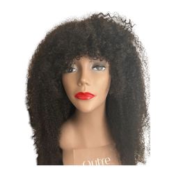 NEW ARUKIHAIR 100% Human Hair Wig - 24 inch Kinky Curly with Bangs