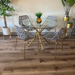 Gray Gold Dining Chairs And Table Set For 4
