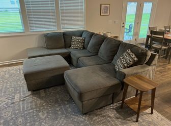 Gray Fabric Sectional Sofa with Ottoman