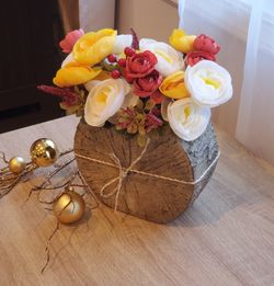 Thanksgiving Yellow Flowers Arrangement on a Rustic Vase