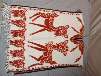 Vintage Deer & Fawn Graphic Poncho / Blanket