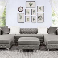 Grey Tufted U Sectional 