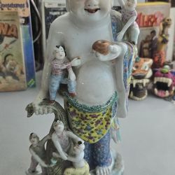 Vtg Laughing Buddha Famille Rose Chinese Porcelain Figurine 11"