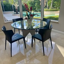 Luxury 54 inch round glass dining table With stainless steel base