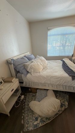 Queen Mattress and Velvet Bed Frame