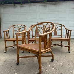 4 Vintage Bamboo Rattan Chairs