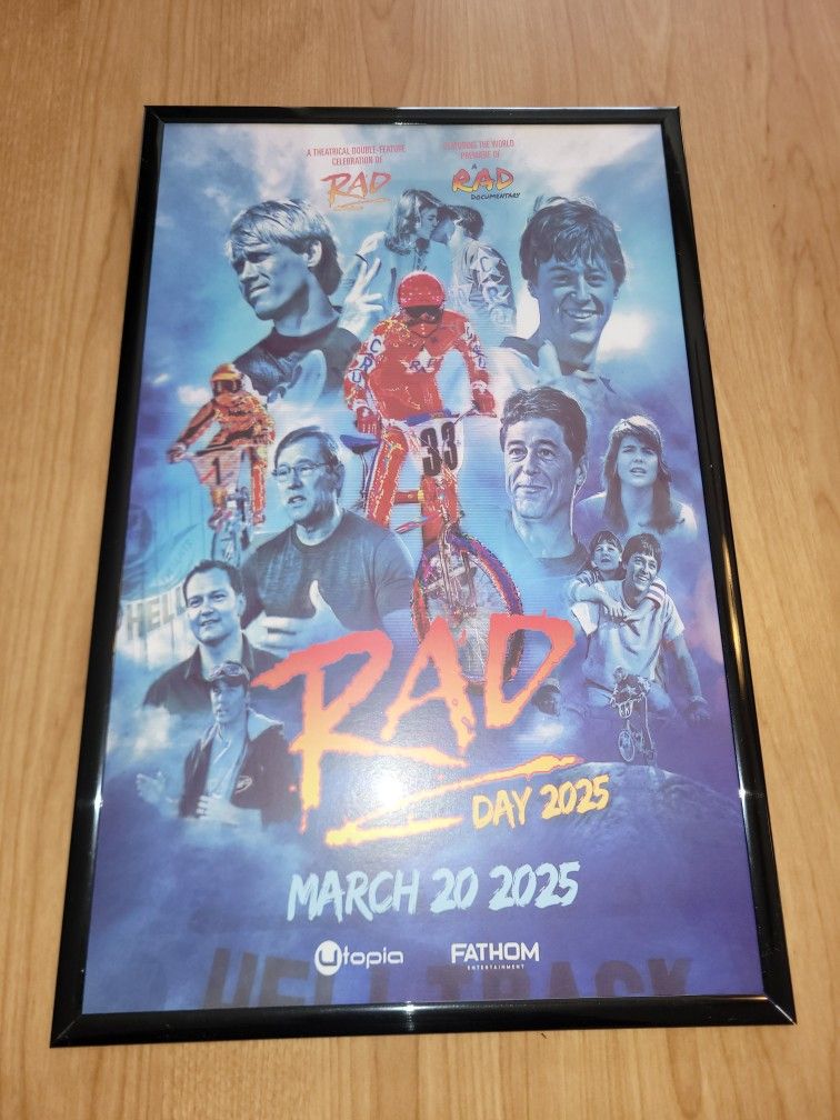 Rad 2025 Movie Poster 11x17 In Frame. Hutch Haro Gt Mongoose Bmx Skyway Dyno Schwinn Haro Freestyle Pk Ripper Powerlite Robinson Patterson Jag Redline