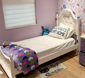 White Twin Princess Bed with Tufted Headboard