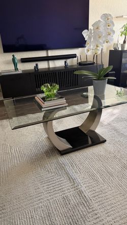 Contemporary Style Glass and Chrome Coffee Table