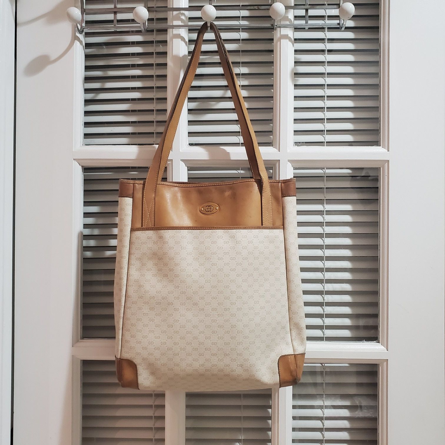 Authentic Gucci Vintage Monogram Tote Tan