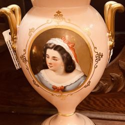 Antique Porcelain Victorian Royal Vienna Hand Painted portrait Urn Lamp.