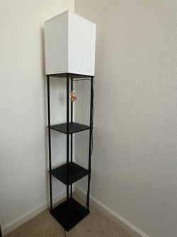 Black 3-Tier Shelf Floor Lamp with White Fabric Shade