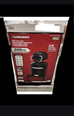 Husky 1.7 HP, 200 PSI, 30 Gal., 5.1 SCFM 90 PSI, Single-Stage, Oil Free Portable Vertical Electric Air Compressor. New! $425 Location: Arlington  Se H