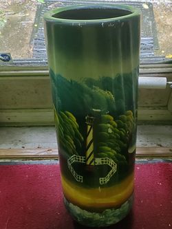 Umbrella Stand/ Handpainted/Tall/ Ceramic