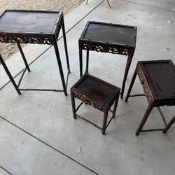 Nesting Stacking Carved Rosewood End Side Occasional Tables Set - Set of 4