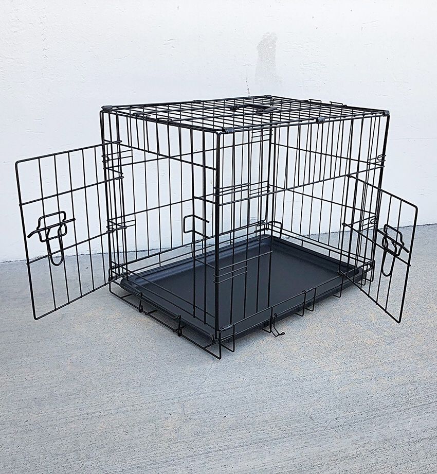 (NEW) $25 Folding 24” Dog Cage 2-Door Folding Pet Crate Kennel w/ Tray 24”x17”x19”
