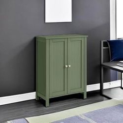 New Floor Storage Cabinet, Freestanding Storage Unit w/ 2 Adjustable Shelves, Kitchen, Forest Green