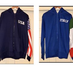 Flag Apparel Italy (size M) & USA (size XL) sweatshirts, $20/each