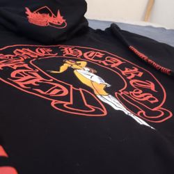 RARE Chrome Hearts (L) Black & Red Deadly Dolls Graphic Sweatshirt Hoodie (Large)