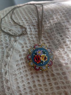 Vintage Mirco- Mosaic Italian Pendant Necklace