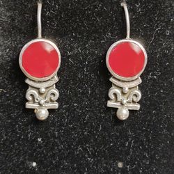 Sterling Silver And Red Carnelian Dangle Earrings 