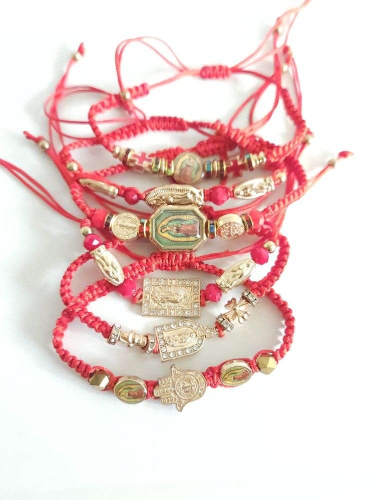 Red and Gold Women's String Thread Bracelet Set Guadalupe
