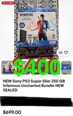 NEW Sony PS3 Super Slim 250 GB Infamous Uncharted Bundle NEW SEALED