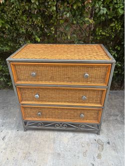 Pier 1 Miranda Wicker 3 Drawer Dresser Rattan W Metal Scrolls