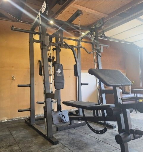 Vesta All In One Smith Machine | Multi-Use Adjustable Bench w/ Precher Curl And Leg Extension | Fitness | Home Gym | Squat Rack |FREE DELIVERY 🚚