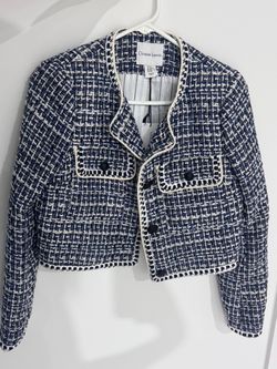 Christian Lacroix Blue White Tweed Blazer Jacket