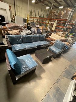 No Assembly Require!!New 7 Pieces Wicker Outdoor Patio Furniture set Sectional Sofa Set ottoman table