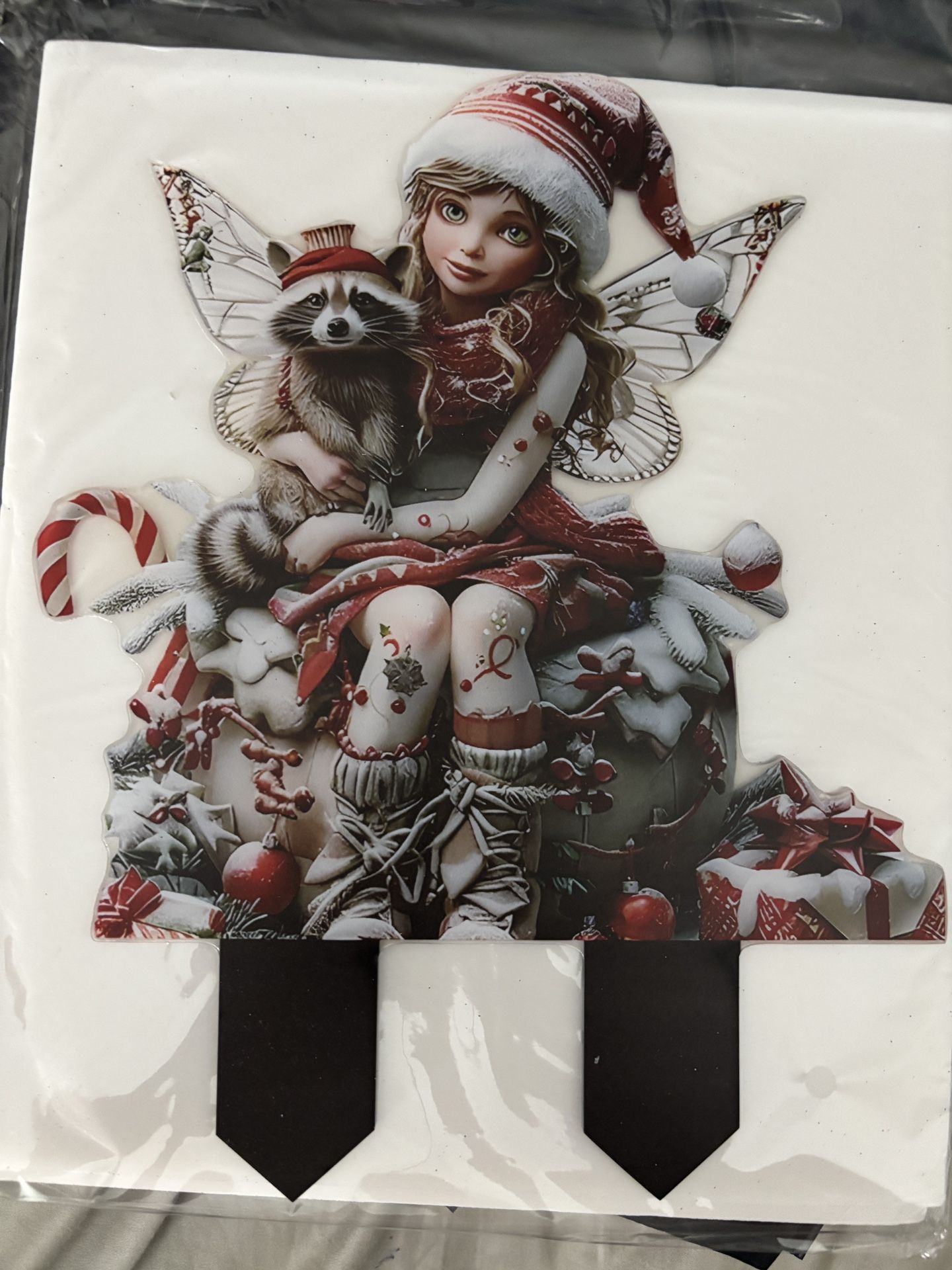 NEW Christmas Elf Pixie Raccoon Candy Cane Wings Presents Yard Garden Decoration