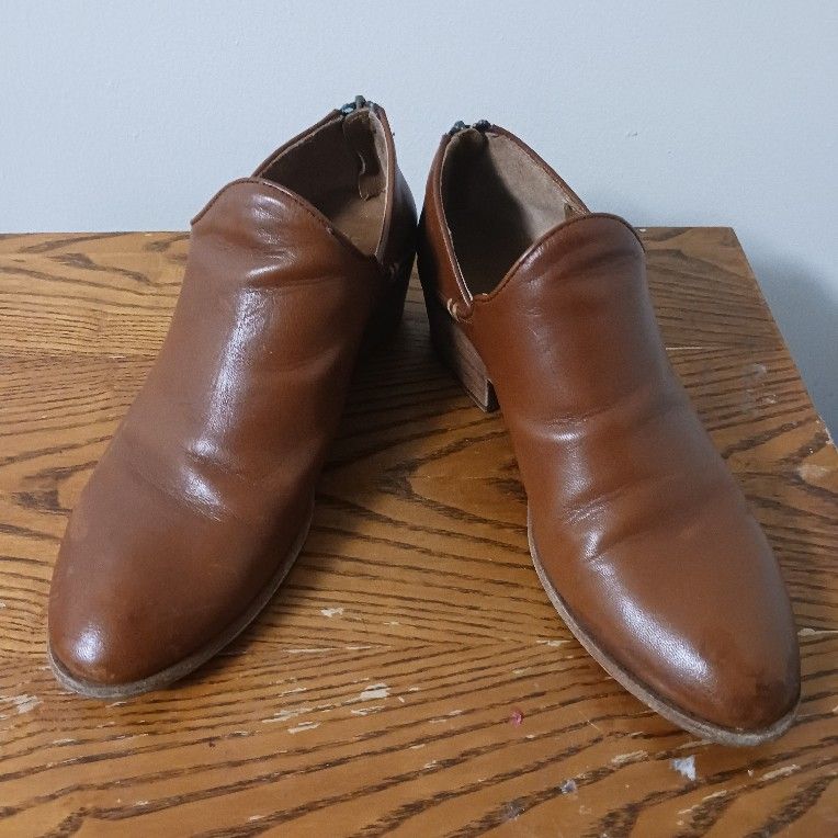 Frye Shoes Booties Tom Cognac Size 10m Zip Womans Leather Shoes
