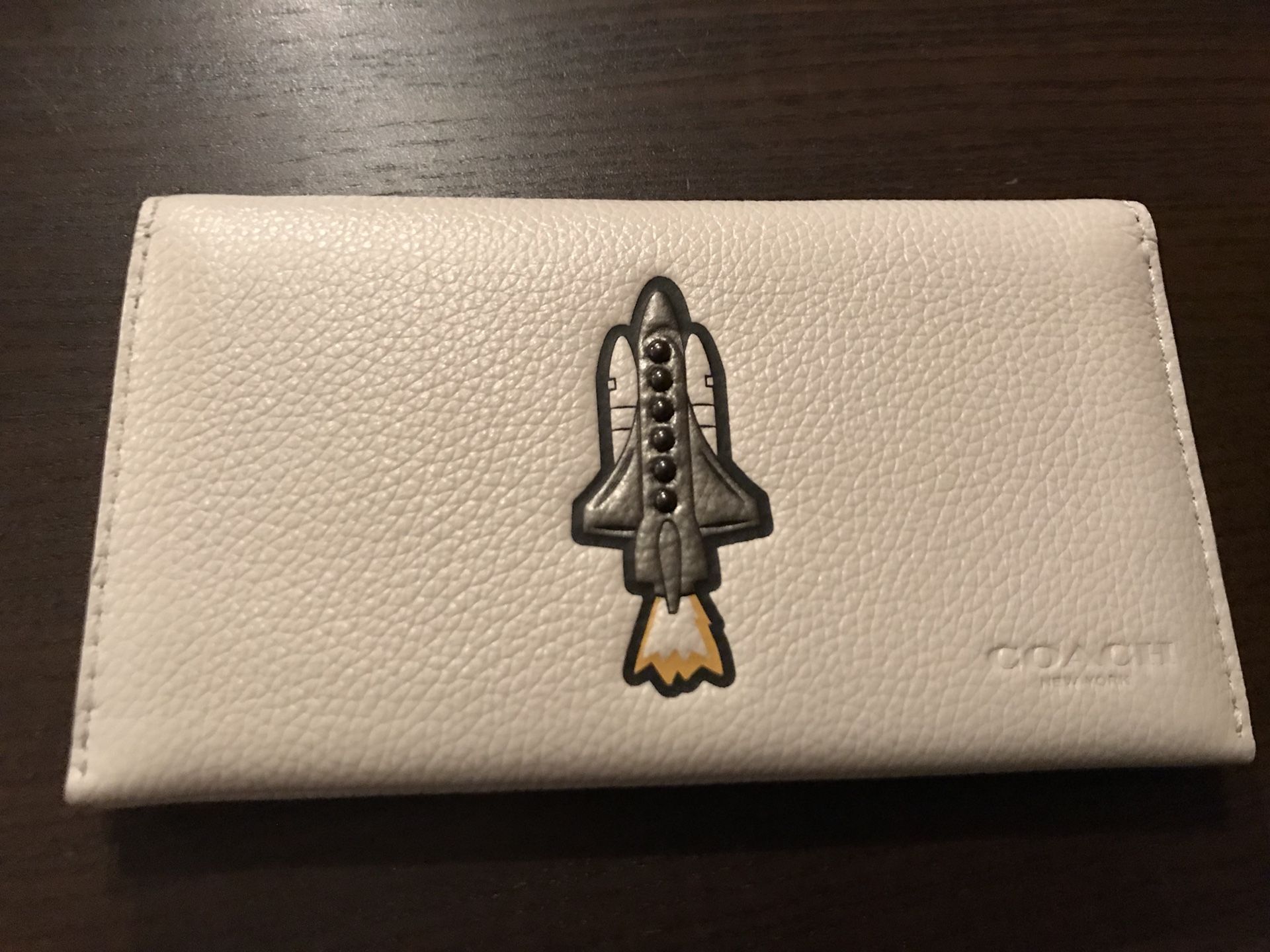 COACH NASA APOLLO ROCKET LEATHER CHALK BI-FOLD PHONE CASE WALLET $150 NEW NWT