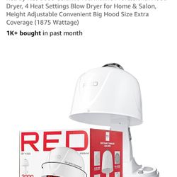Red by Kiss 3000 Ceramic Tourmaline Professional Hood Dryer, 4 Heat Settings Blow Dryer for Home & Salon, Height Adjustable Convenient Big Hood Size E