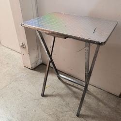 Small Bedside Folding Table. Painted Silver On Wood