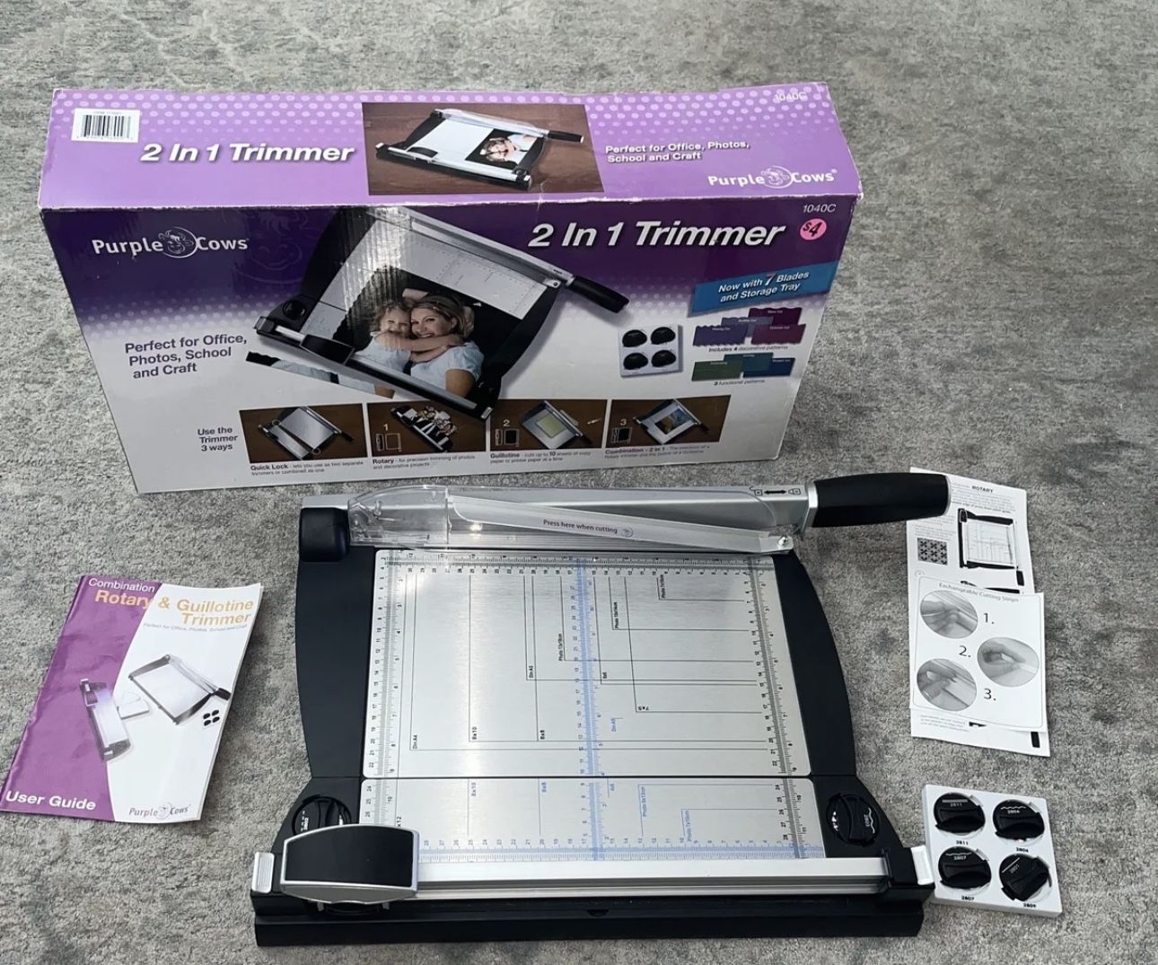 Purple Cows 2 In 1 Paper Trimmer (open Box)