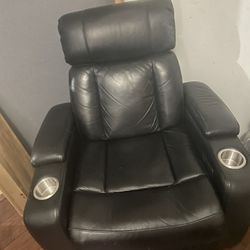 Black Genuine Leather Recliner Power Reclining 