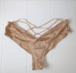 New Victorias Secret Panties Cheeky XL Satin Crisscross Back Straps beige