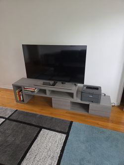 Two Piece TV Stand Adjustable length Gray Wood