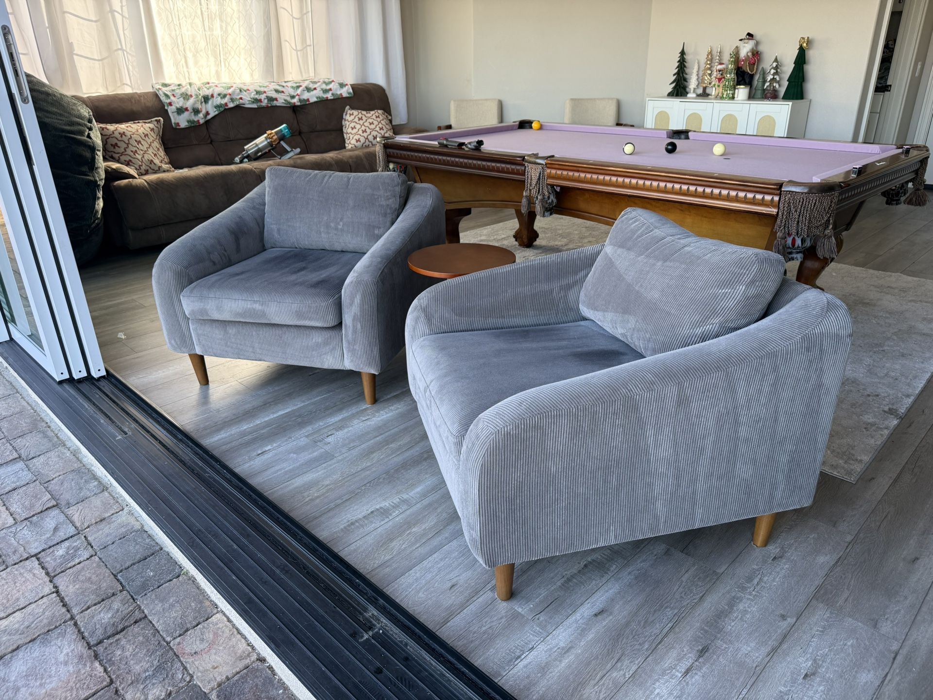 Grey Corduroy Accent Chairs