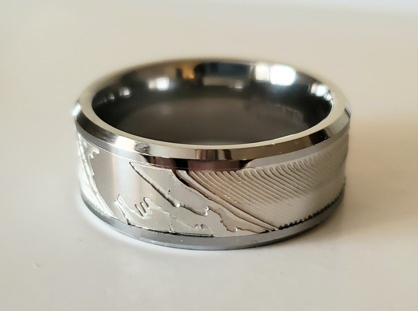 Tungsten Carbide Damascus Pattern Men's Wedding Band Size 10