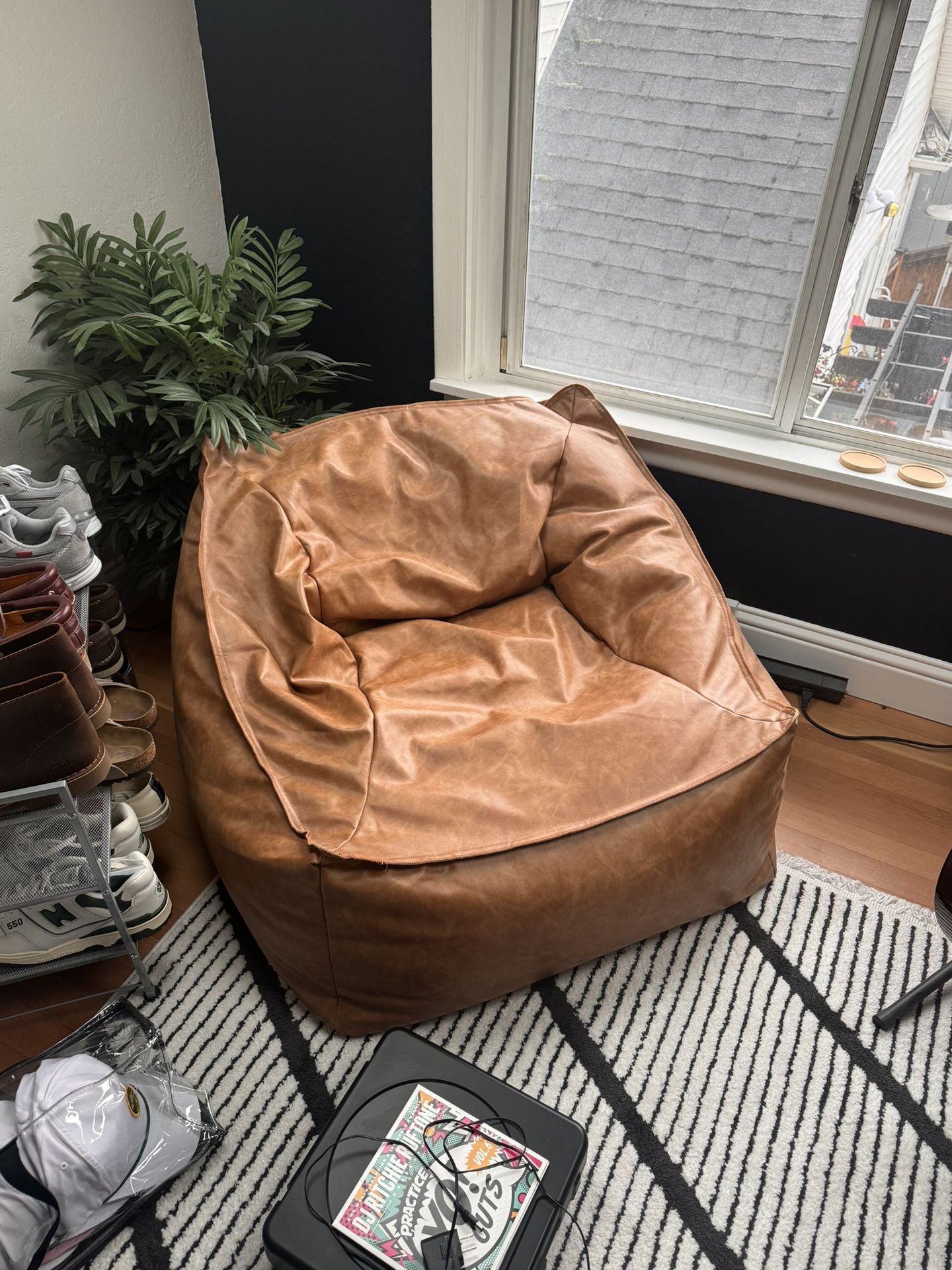 PB teen Faux Leather Caramel Modern Lounger