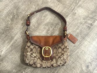 Vintage Coach 11441 Signature Canvas Flap Shoulder Bag Brown Y2K Demi Bag
