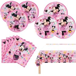 Minnie Birthday Party Supplies, 20 Plates, 20 small plates, 20 Napkins and 1 Tablecover for Mouse Party Decorations