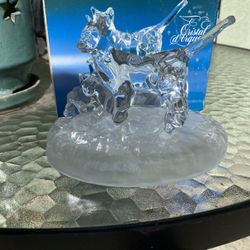Antique Ice Glass Sculpture Mama Cat & Her Kittens 