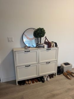 White Shoe Cabinet with Flip Drawers