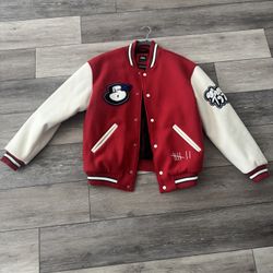 Zara Men’s Bold Red and Cream Varsity Jacket 