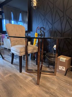 West Elm Glass Dining Table w/ two chairs