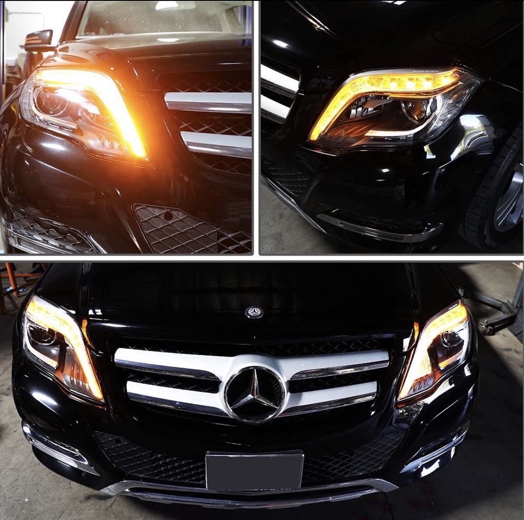 2013-2015 Mercedes-Benz GLK Class LED DRL Light Bar Projector Headlight Black Housing Faros Delanteros Proyectores Carcasa Negra 
